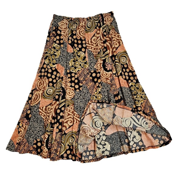 Koret Petites Dresses & Skirts - Koret Petites Patchwork Maxi Skirt 14 Petite Brown Black Rayon Vintage Style